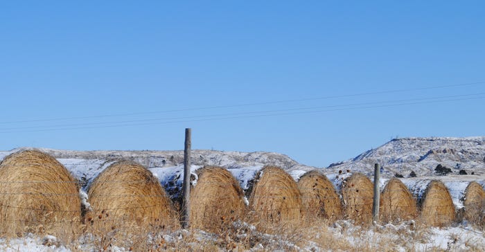 Bales of hay covered in snow