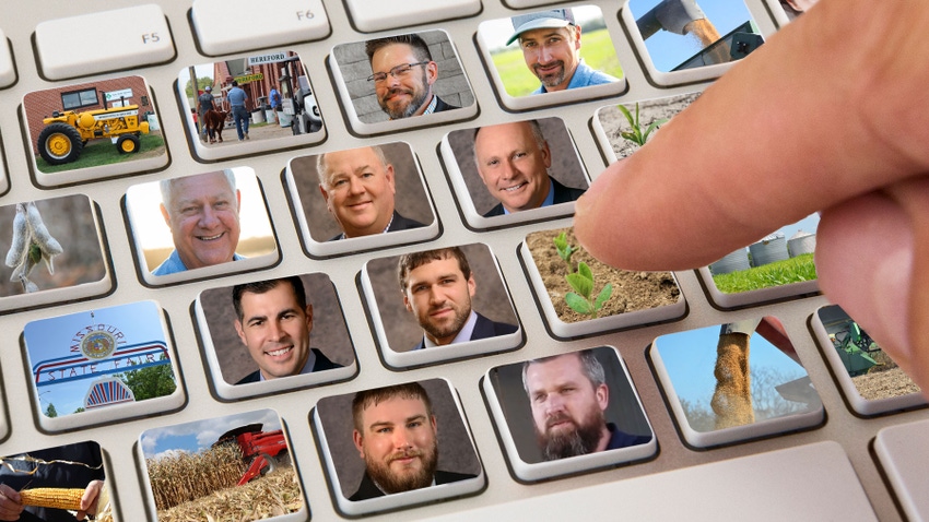 Buttons on a computer keyboard filled with images of people and agricultural scenes