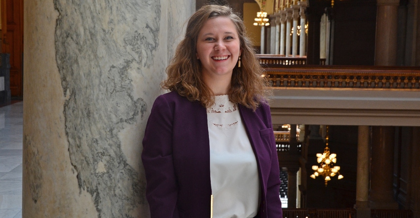 Samantha Miller standing in the Indiana Statehouse in Indianapolis
