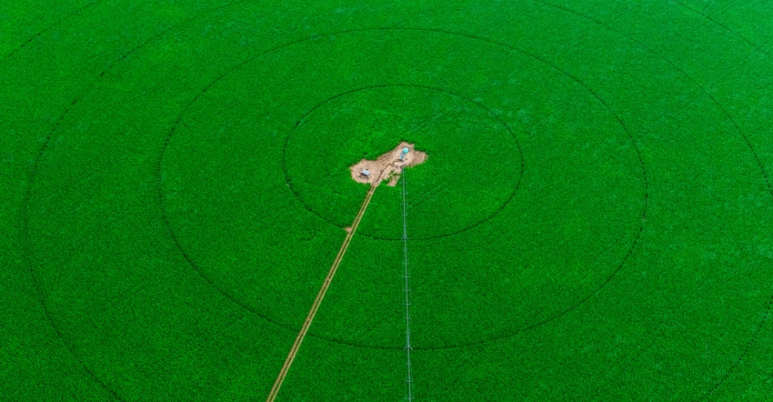 Aerial view of a crop circle of corn