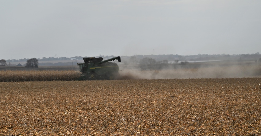 Combine in field during harvest