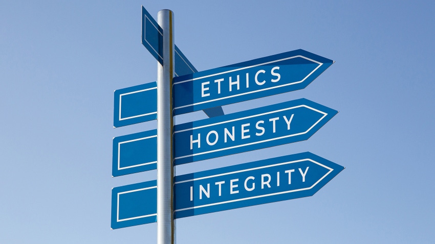 road signs that say ethics, honesty and integrity