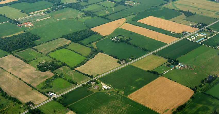 aerial view of cropland fields