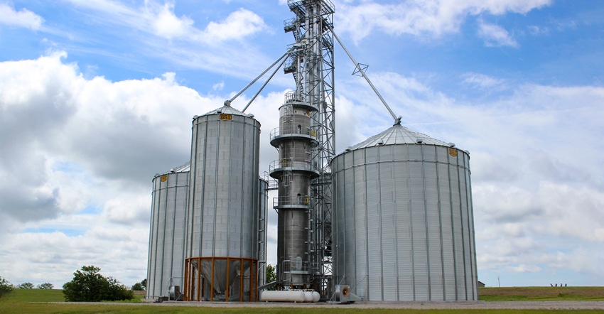 Grain bins on farm