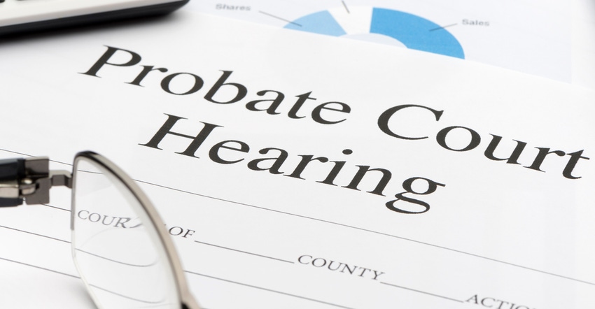 Probate court hearing form on a desk