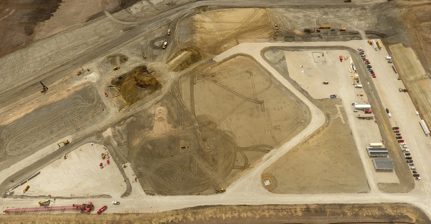 An aerial view of the future site of the Shell Rock Soy Processing plant near Shell Rock, Iowa. 