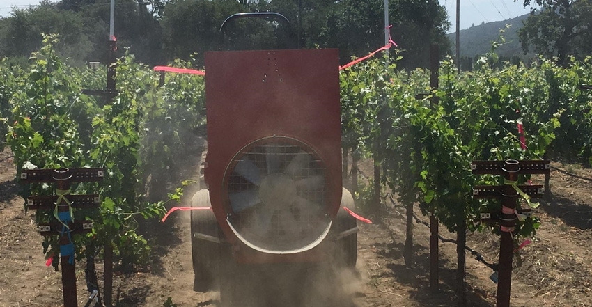 Spray application in a vineyard