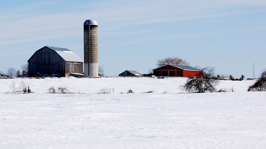 Farm buildings on a winter day