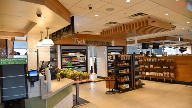 Fresh food and produce at an airport convenience store