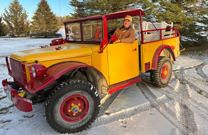Mark Mueller in his vintage Dodge Power Wagon