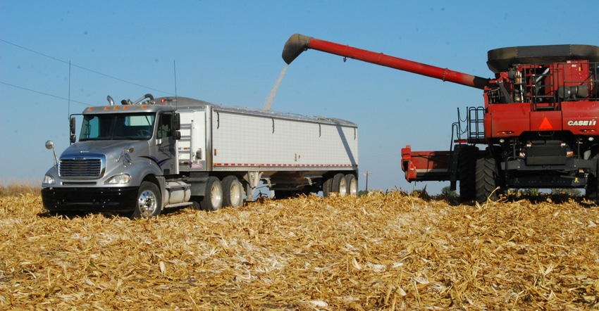 loading a truck with grain at harvest