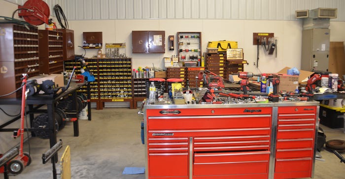 movable tool chest and tool area in farm shop 