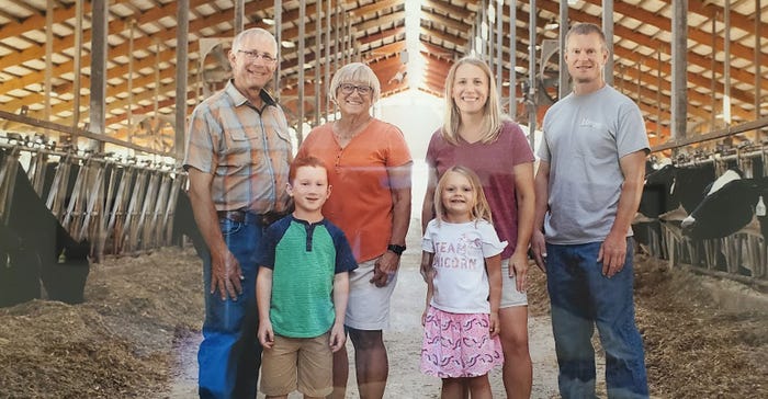 John and Karen Ruedinger, left, farm with their daughter Jamie and her husband David Zappa and their children Zach, 8; and Ava, 6. 