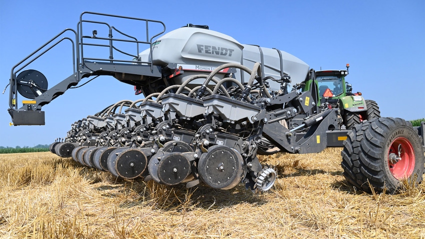 Fendt tractor on display in the middle of a field
