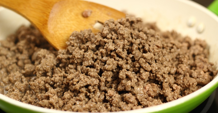 skillet of cooked ground meat