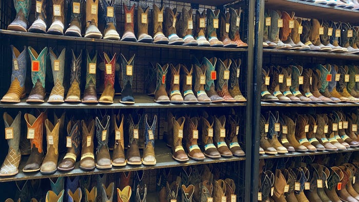 Rack of cowboy boots
