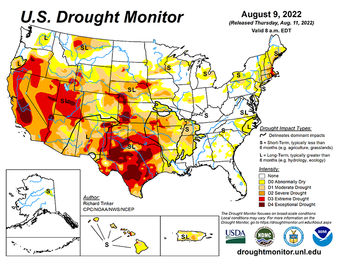 August 9 2022 drought monitor map