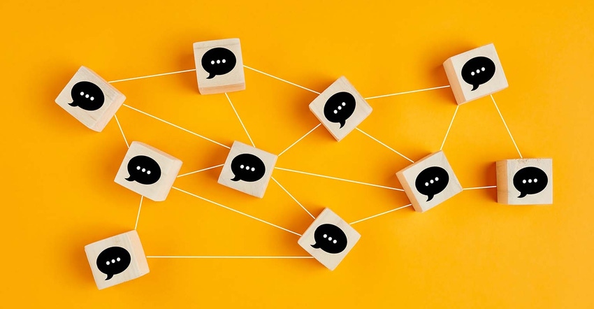 Communication concept with speech bubbles connected by lines Communication concept with speech bubbles connected by lines
