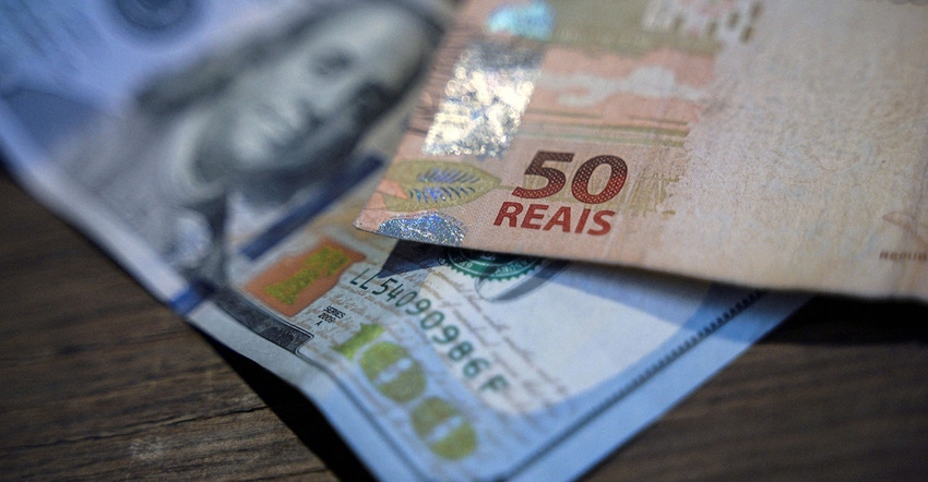 US dollars and Brazil real currency