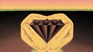Illustration of hands holding soil shaped like diamond