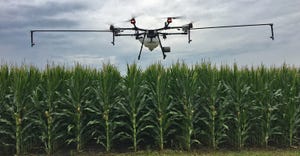 Rantizo  application drone over cornfield