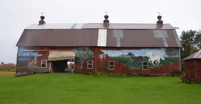 a barn with murals with paintings of horses, deer and cattle done by Harry Nelson a barn with murals with paintings of horses, deer and cattle done by Harry Nelson