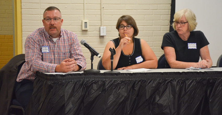Mike Kosmicki, Rebecca Seidel and Sue Miller speak at a dairy innovation forum at the Pennsylvania Farm Show Complex
