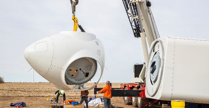 A turbine unit includes the hub, blades and housing for power generation equipment and transformers, called a nacelle, that sit atop wind towers. 