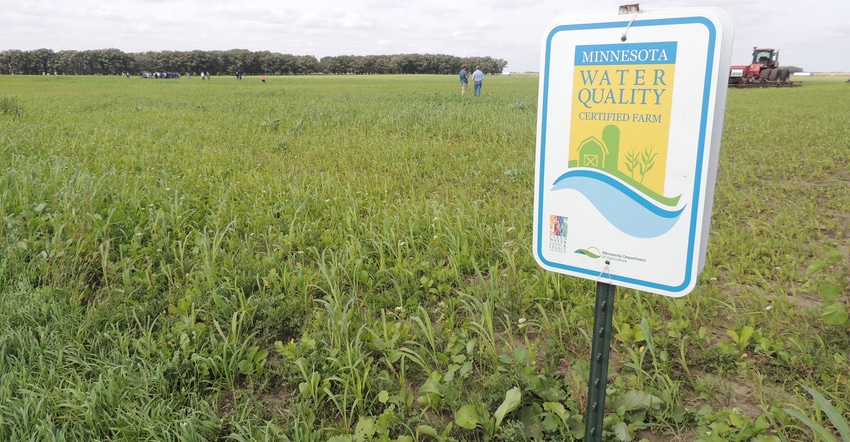 Minnesota Water Qualified Certified Farm sign in field Minnesota Water Qualified Certified Farm sign in field