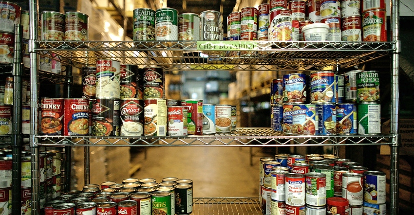 food on shelves in a community food pantry