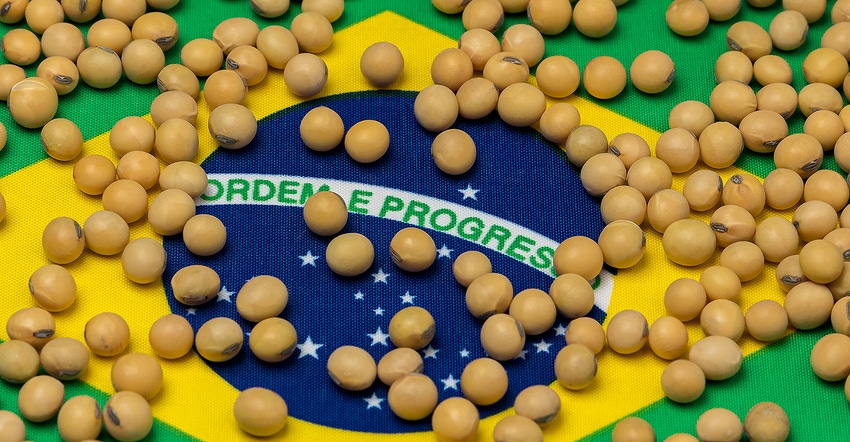 Brazil flag covered in soybeans