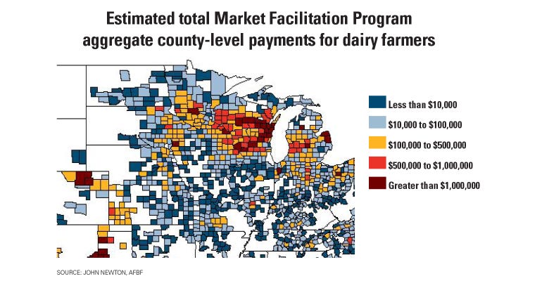 map graphic of midwest dairy trade aid