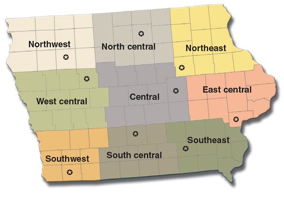 Land sales map of Iowa