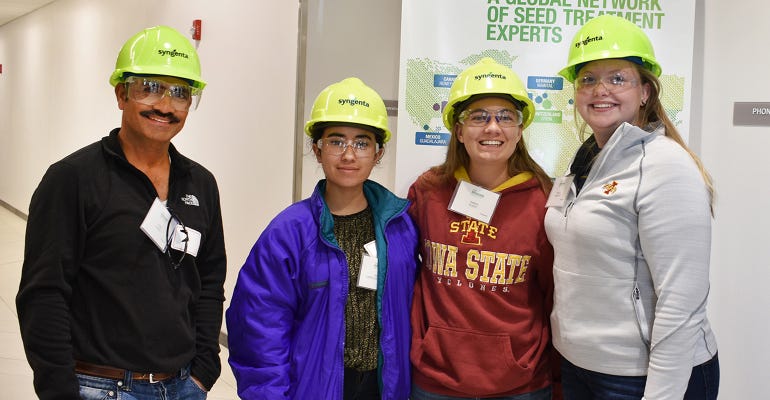 Touring the Syngenta seed research facility recently were (from left) Yuba Kandel, Iliana Castillo-Machuca, Sarah Kurtz and Monica Pennewitt—representing ISU faculty, students and staff