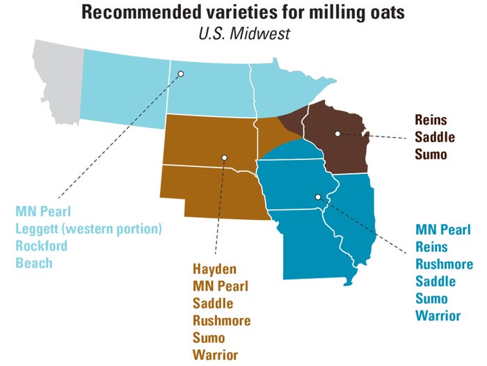 map of recommended oat varieties 