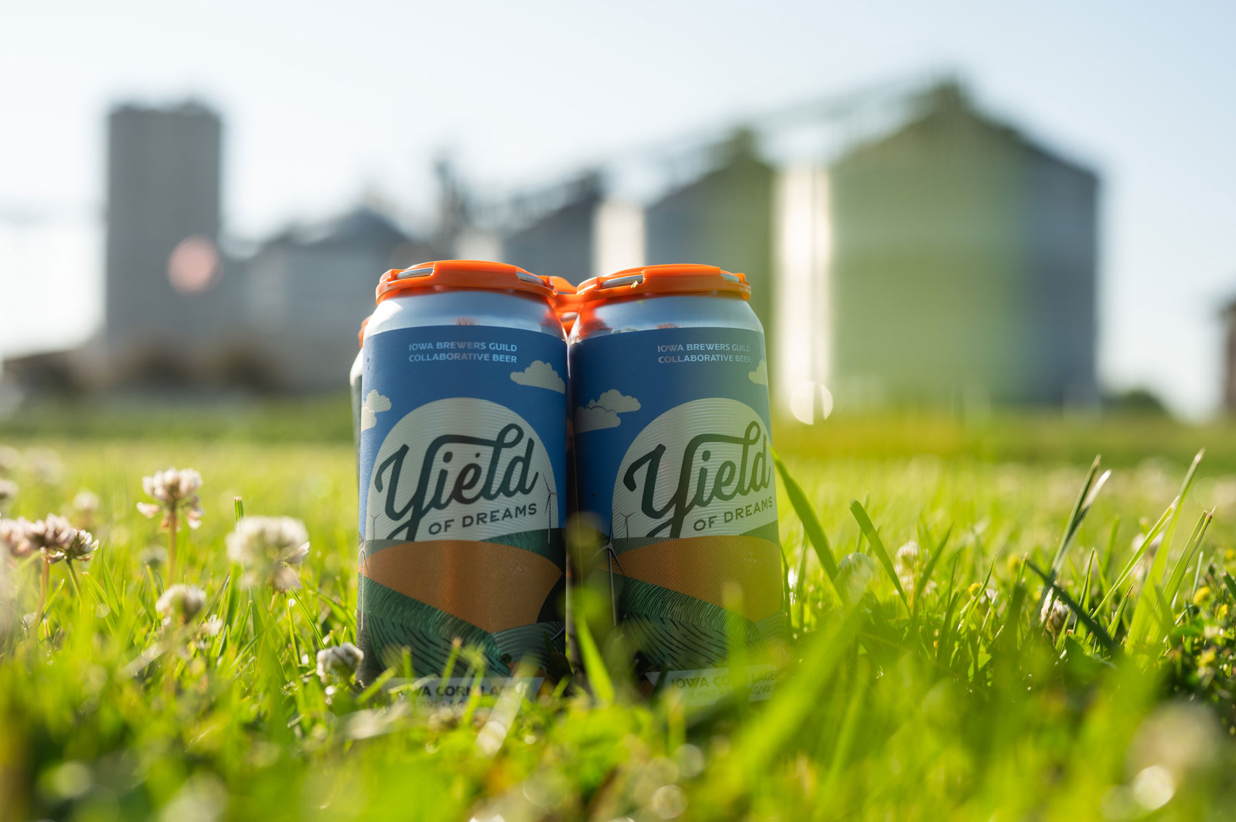 Courtesy of Iowa Corn - Close up of two cans of Yield of Dreams craft lager beer