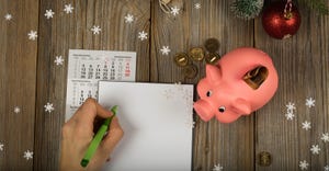 Piggy bank, hand writing christmas list