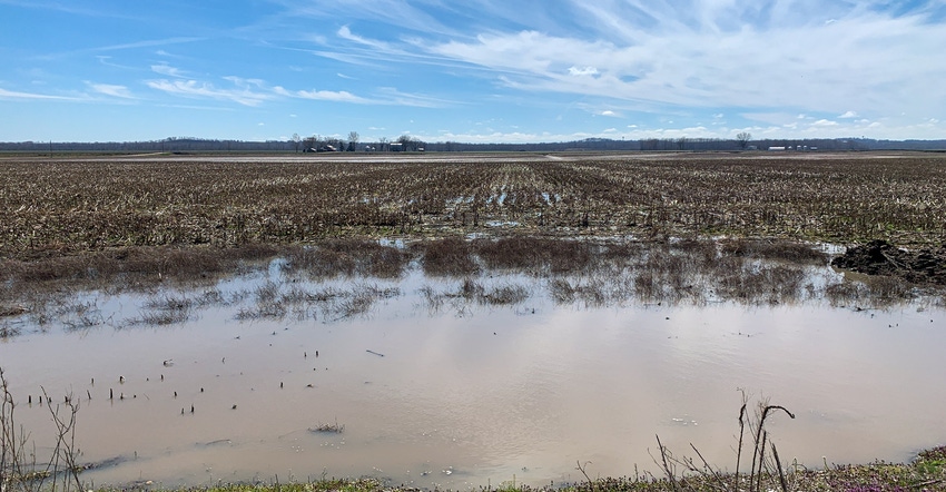 Water saturating farm fields