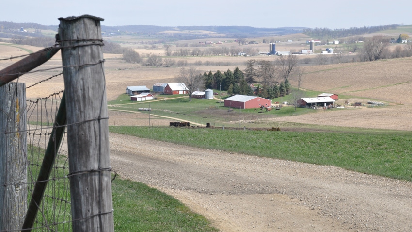 rural farmland scattered with farmsteads