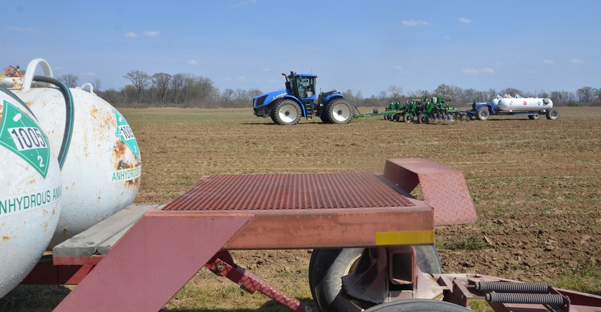 tractor pulling tank of anhydrous ammonia 