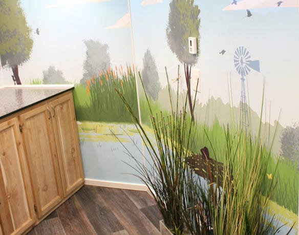 On the inside of the trailer are illustrations of geese and wetlands along with 3D models of different wetlands