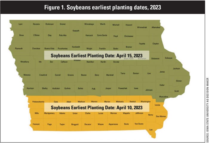 Soybean earliest planting dates map 2023