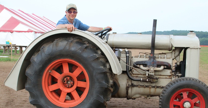 Tracy Hays with his antique Fordson F tractor Tracy Hays with his antique Fordson F tractor