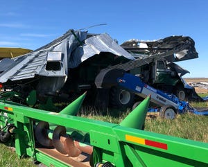 A May 12 derecho and tornadoes left a path destruction across the Northern Plains, including on many farm sites, as on this o