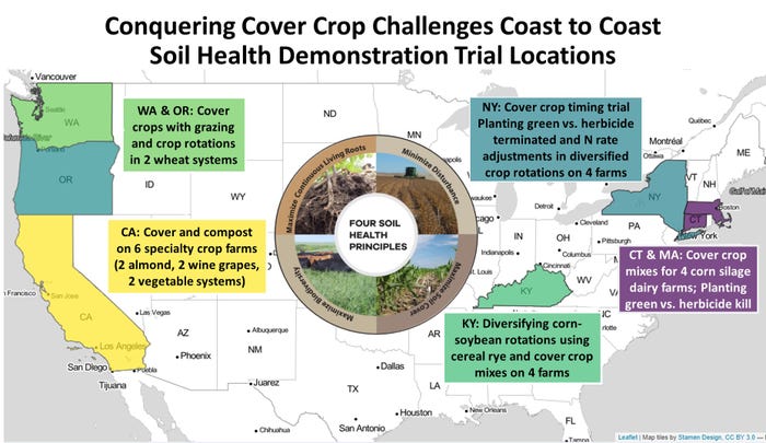 Conquering Cover Crop Challenges Coast to Coast Soil Health Demonstration Trial Locations