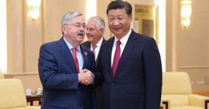 US Ambassador Terry Edward Branstad  shakes hands with Chinese President Xi Jinping