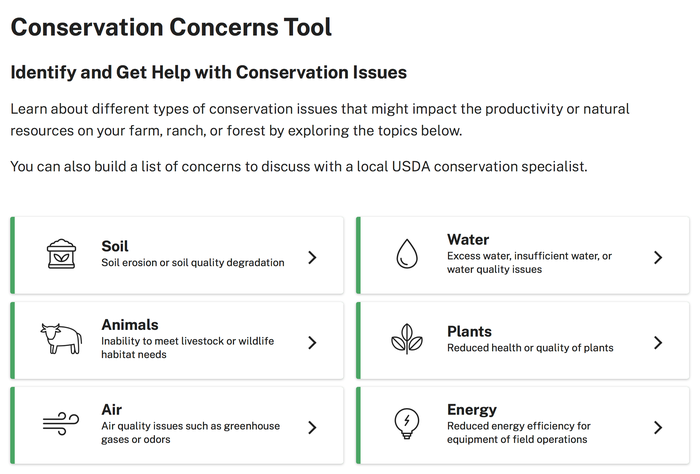 Screenshot of Conservation Concerns Tool
