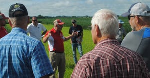 : Nebraska Extension entomologist, Tom Hunt (center), told producers at the recent Soybean Management Field Days event near P