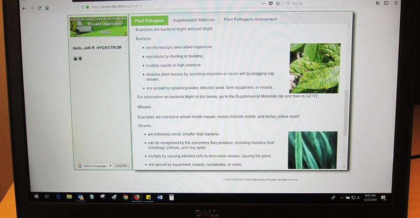 The Pesticide Safety Education Program's newly revamped private online applicator training shown on computer