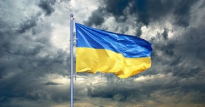 Ukraine flag during storm